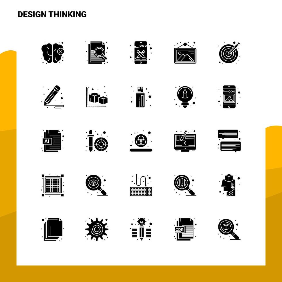 25 conjunto de ícones de pensamento de design. modelo de ilustração vetorial de ícone glifo sólido para web e dispositivos móveis. ideias para empresa de negócios. vetor