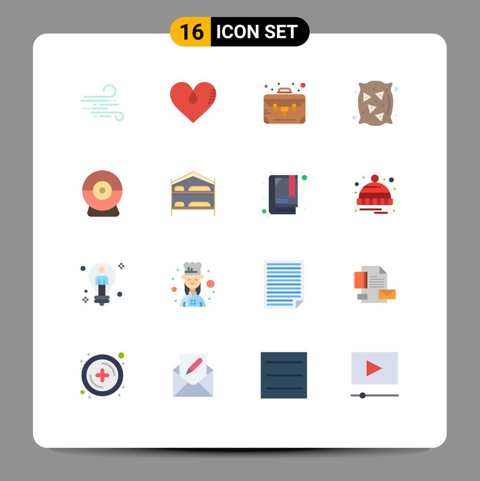 conjunto de cores planas de interface móvel de 16 pictogramas de saco de trigo de presente de trigo de webcam pacote editável de elementos de design de vetores criativos