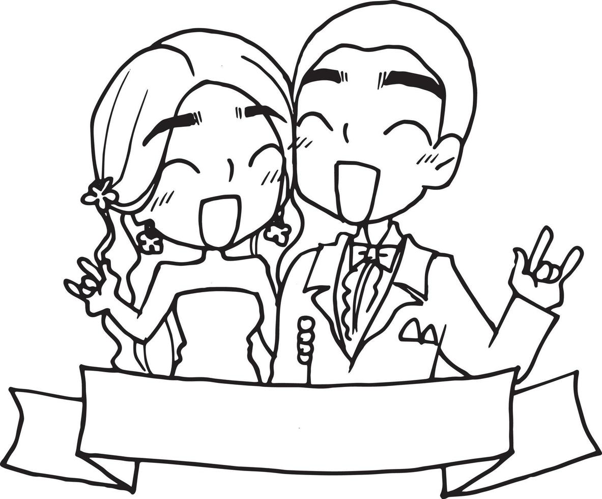 casamento desenho animado doodle kawaii anime página para colorir ilustração fofa desenhando personagem de clipart chibi mangá quadrinhos vetor