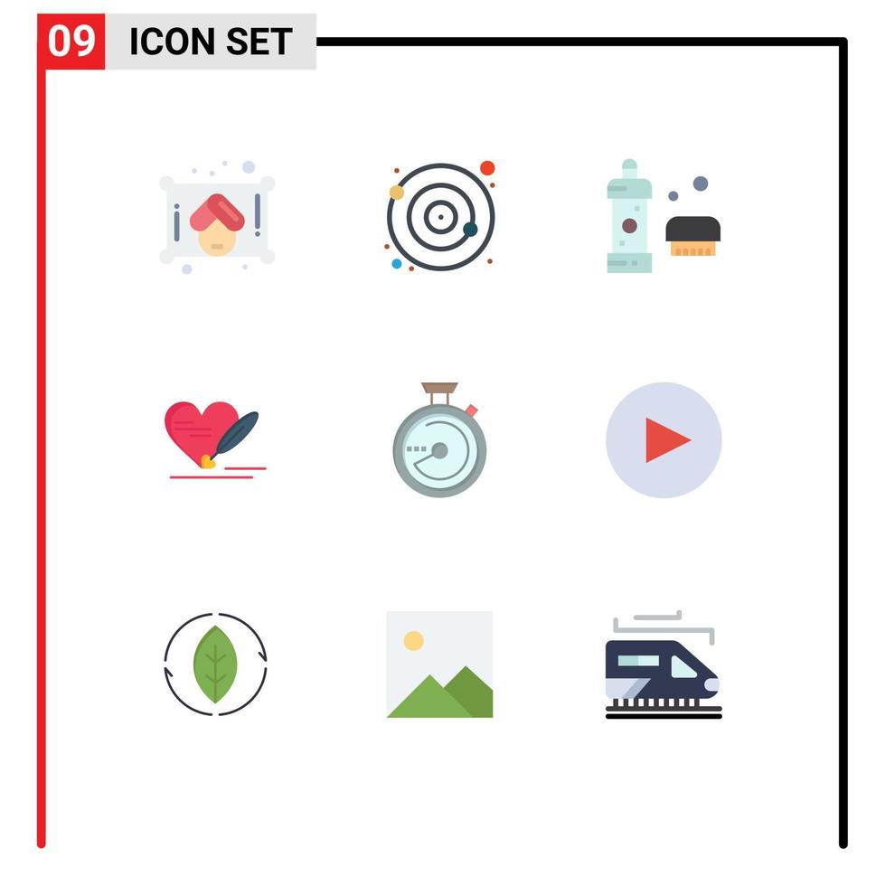 grupo de símbolos de ícone universal de 9 cores planas modernas de bússola, banheiro, coração, caneta, coração, elementos de design vetoriais editáveis vetor