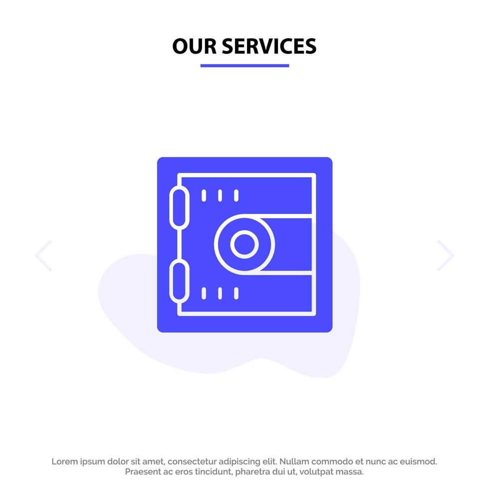 nosso modelo de cartão web de ícone de glifo sólido motivação de bloqueio de armário de serviços vetor
