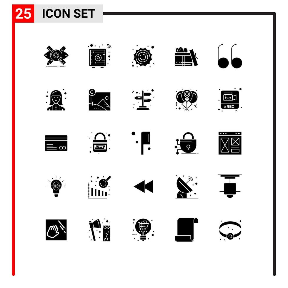 conjunto de 25 sinais de símbolos de ícones de interface do usuário modernos para espaço de caixa de segurança de aniversário aberto, elementos de design de vetores editáveis
