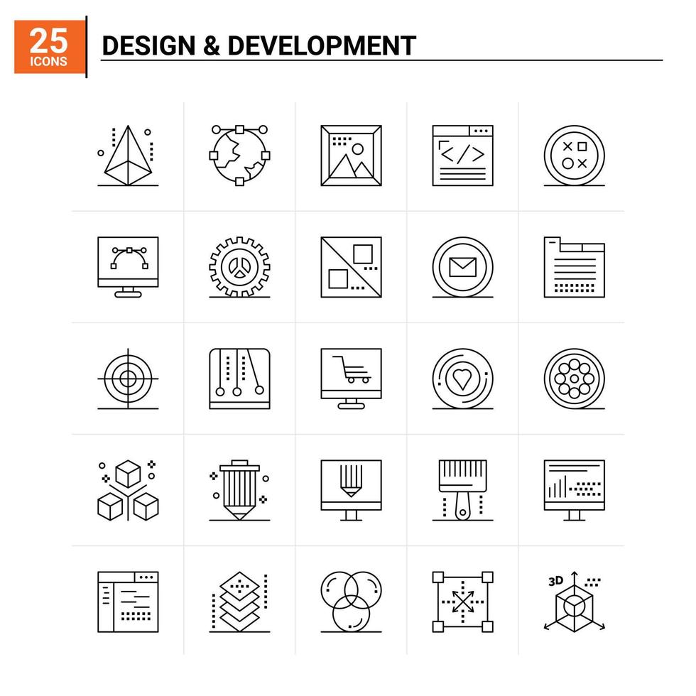 25 conjunto de ícones de desenvolvimento de design de fundo vetorial vetor