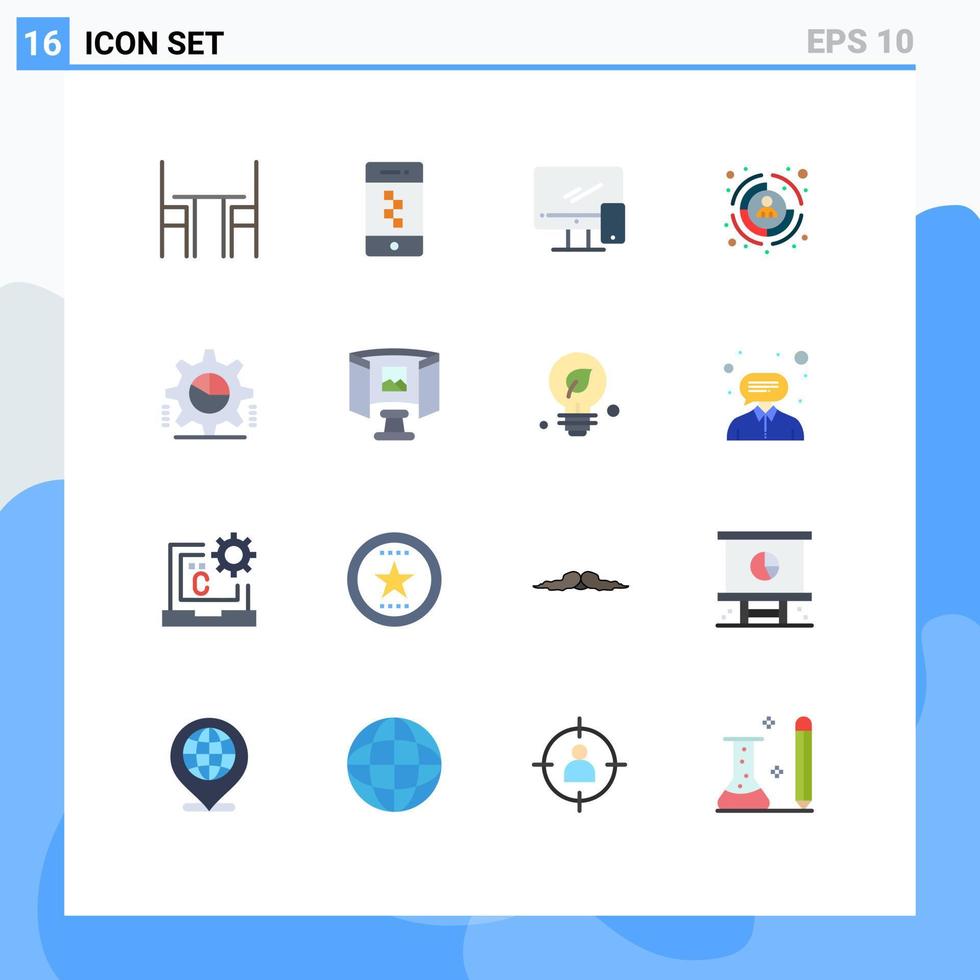 pacote de 16 sinais e símbolos modernos de cores planas para mídia impressa na web, como pacote editável imac de negócios de tecnologia de cliente alvo de elementos de design de vetores criativos