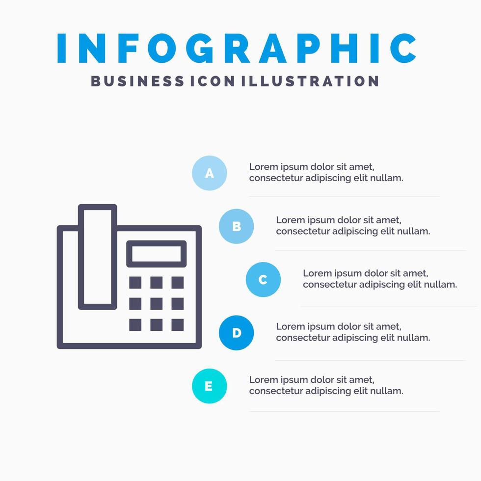 ícone de linha de chamada telefônica com fundo de infográficos de apresentação de 5 etapas vetor