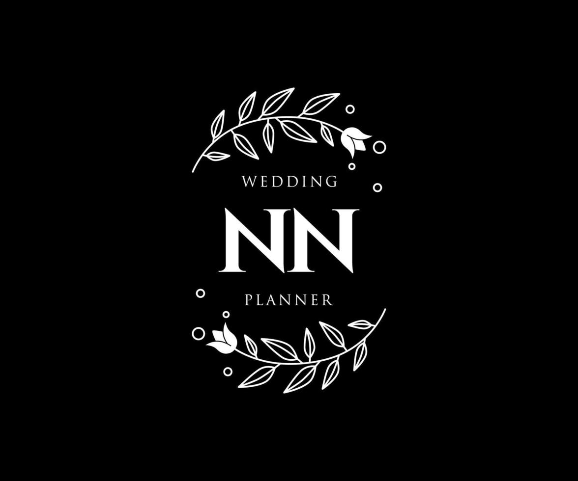 coleção de logotipos de monograma de casamento de letras iniciais nn, modelos modernos minimalistas e florais desenhados à mão para cartões de convite, salve a data, identidade elegante para restaurante, boutique, café em vetor