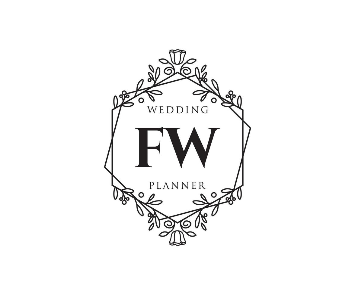 fw letras iniciais coleção de logotipos de monograma de casamento, modelos minimalistas e florais modernos desenhados à mão para cartões de convite, salve a data, identidade elegante para restaurante, boutique, café em vetor