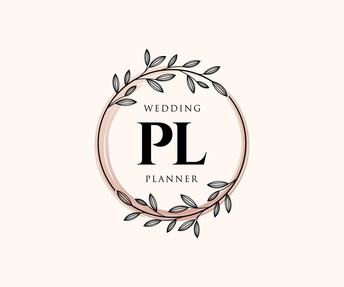 pl letras iniciais coleção de logotipos de monograma de casamento, modelos modernos minimalistas e florais desenhados à mão para cartões de convite, salve a data, identidade elegante para restaurante, boutique, café em vetor