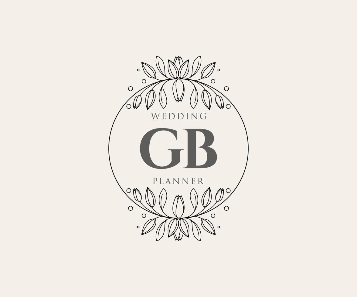 coleção de logotipos de monograma de casamento de letras iniciais gb, modelos modernos minimalistas e florais desenhados à mão para cartões de convite, salve a data, identidade elegante para restaurante, boutique, café em vetor