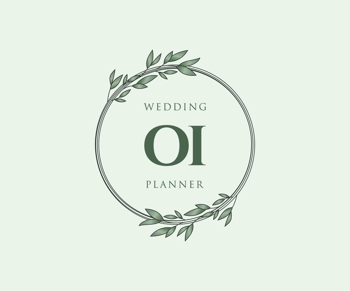 coleção de logotipos de monograma de casamento de carta inicial oi, modelos minimalistas e florais modernos desenhados à mão para cartões de convite, salve a data, identidade elegante para restaurante, boutique, café em vetor