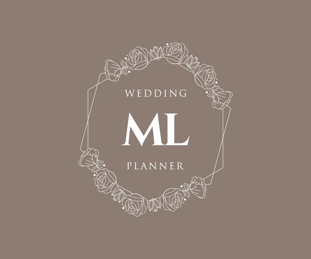 coleção de logotipos de monograma de casamento de letra inicial de ml, modelos minimalistas e florais modernos desenhados à mão para cartões de convite, salve a data, identidade elegante para restaurante, boutique, café em vetor