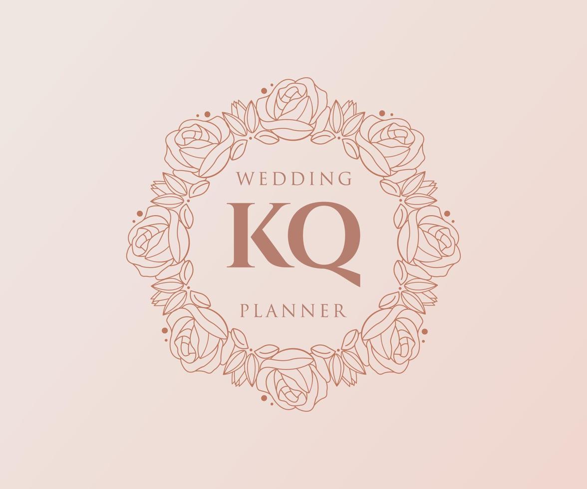 coleção de logotipos de monograma de casamento de letra kq, modelos modernos minimalistas e florais desenhados à mão para cartões de convite, salve a data, identidade elegante para restaurante, boutique, café em vetor