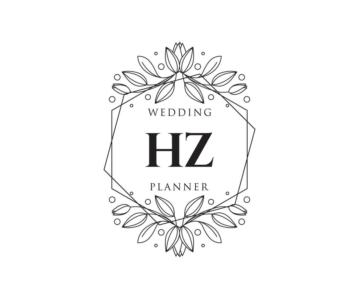 hz letras iniciais coleção de logotipos de monograma de casamento, modelos minimalistas e florais modernos desenhados à mão para cartões de convite, salve a data, identidade elegante para restaurante, boutique, café em vetor