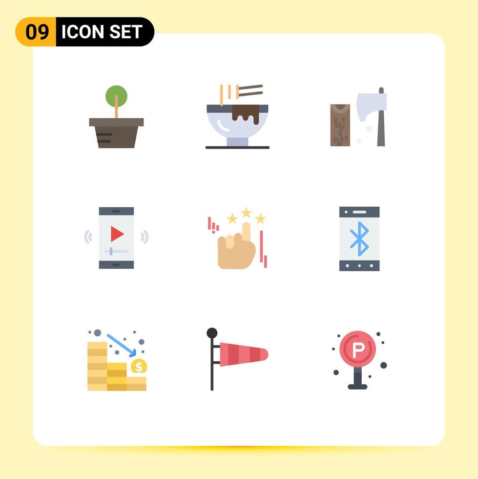 grupo de 9 cores planas modernas definidas para aplicativo de reprodutor de vídeo multimídia machado tela de filme elementos de design de vetores editáveis em madeira