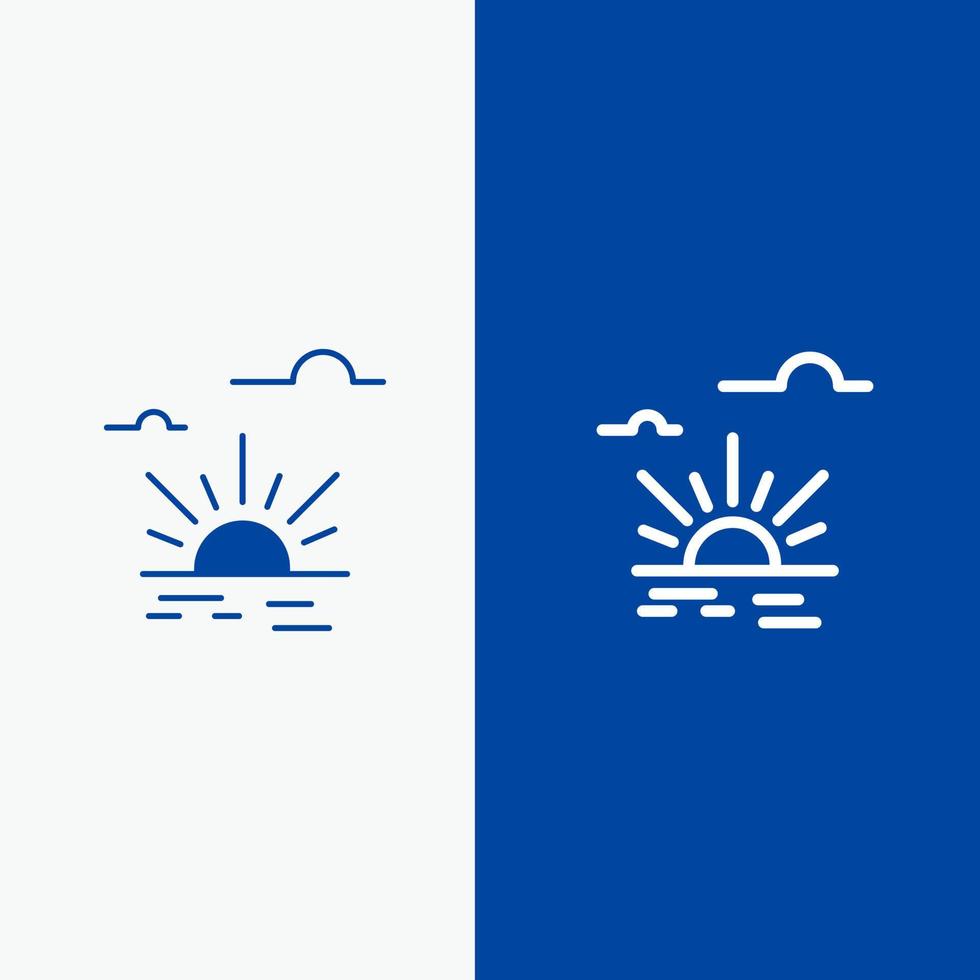 linha de primavera de luz de brilho solar e ícone sólido de glifo banner azul linha e ícone sólido de glifo banner azul vetor