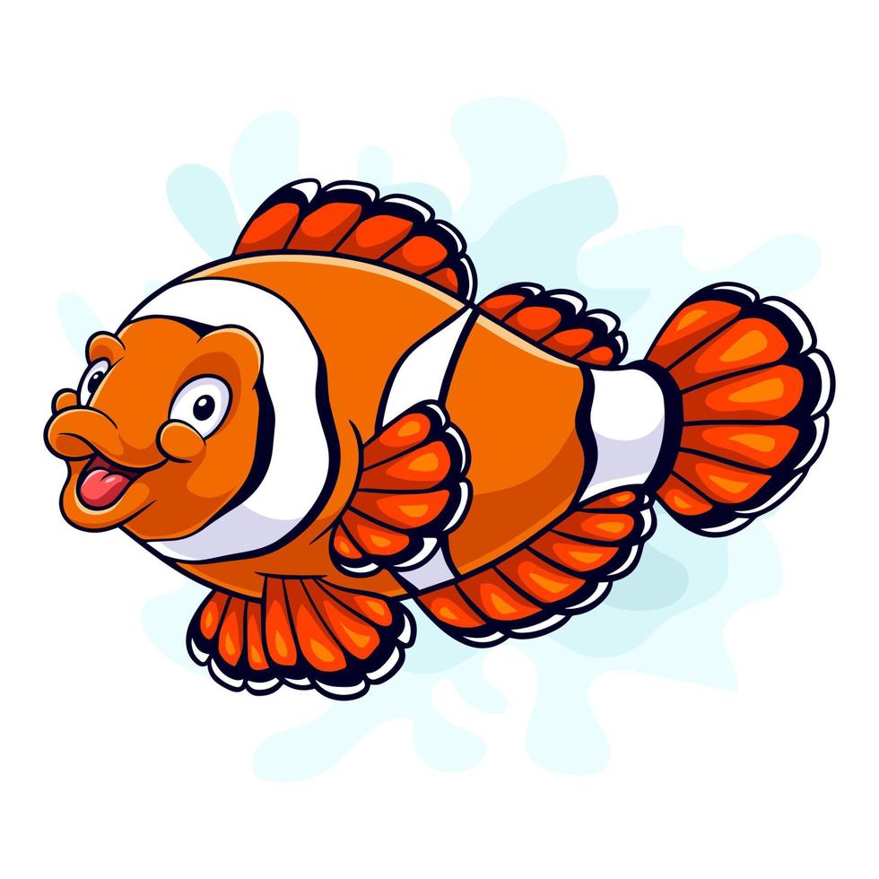 peixe-palhaço engraçado dos desenhos animados isolado no fundo branco vetor