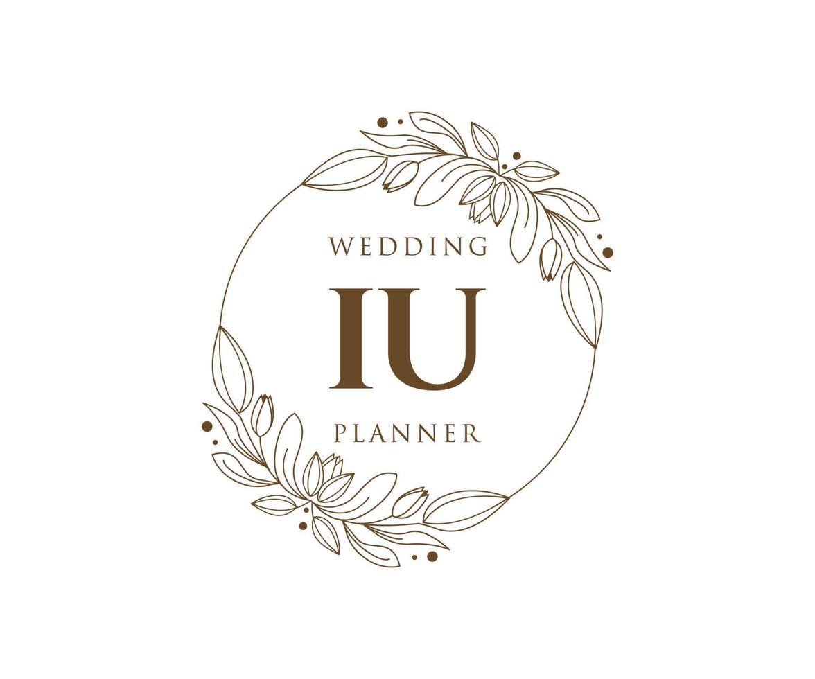 coleção de logotipos de monograma de casamento de letras iniciais iu, modelos modernos minimalistas e florais desenhados à mão para cartões de convite, salve a data, identidade elegante para restaurante, boutique, café em vetor