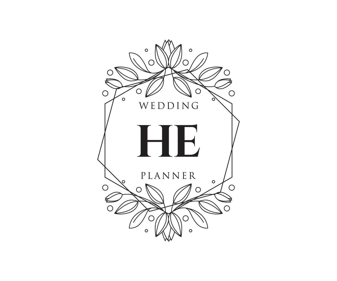 ele letras iniciais coleção de logotipos de monograma de casamento, modelos modernos minimalistas e florais desenhados à mão para cartões de convite, salve a data, identidade elegante para restaurante, boutique, café em vetor