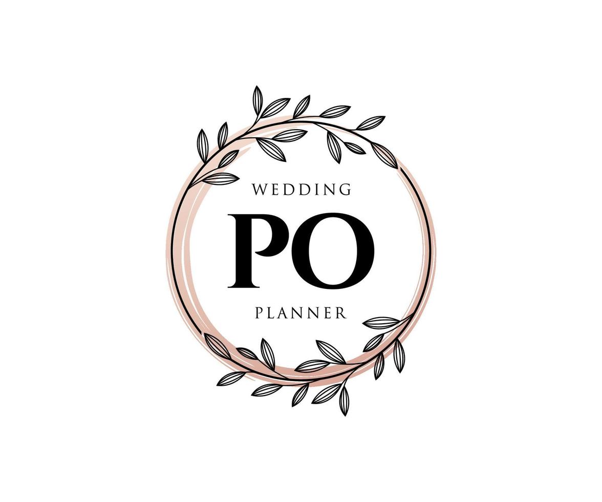 coleção de logotipos de monograma de casamento de letra po, modelos modernos minimalistas e florais desenhados à mão para cartões de convite, salve a data, identidade elegante para restaurante, boutique, café em vetor