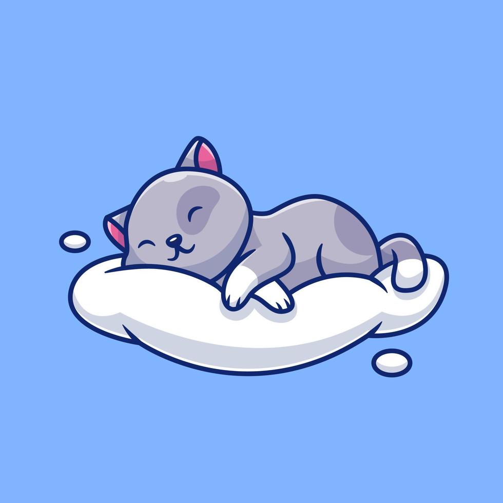 gato bonito dormindo na ilustração do ícone do vetor dos desenhos animados de nuvem. conceito de ícone de amor animal isolado vetor premium. estilo cartoon plana