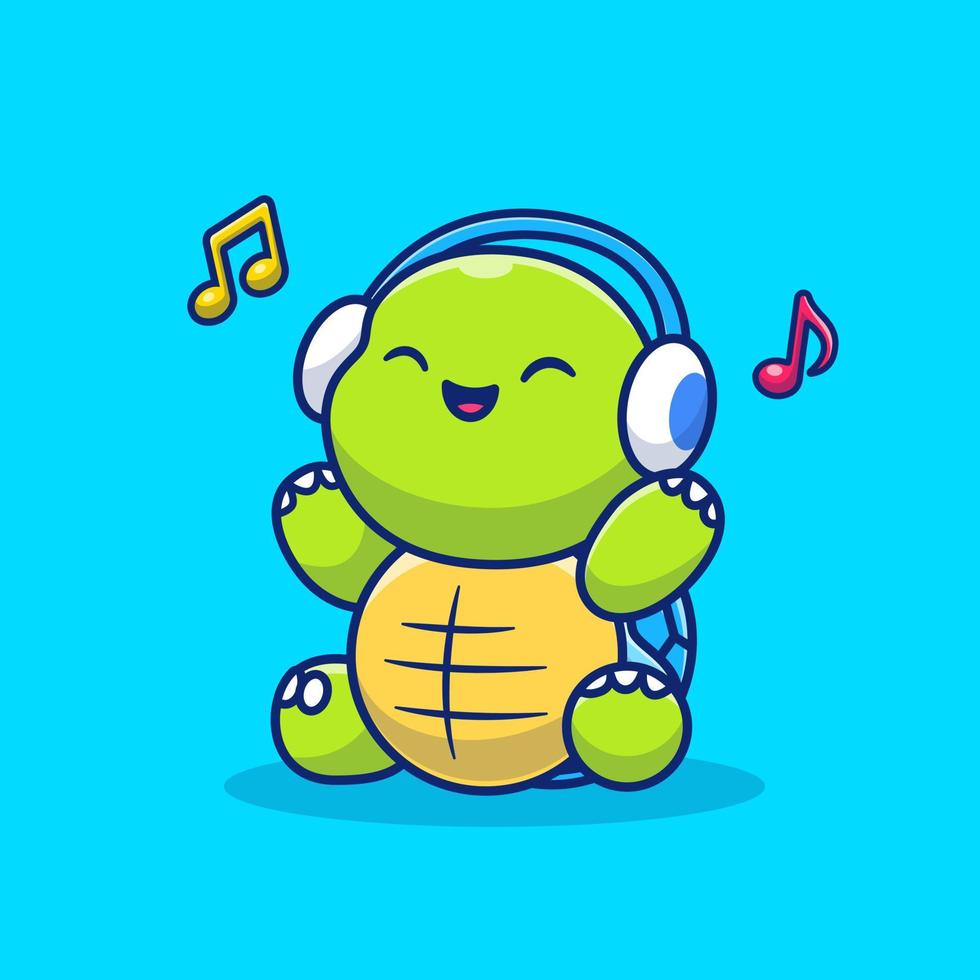 tartaruga bonita ouvindo música com ilustração de ícone vetorial de desenho animado de fone de ouvido. conceito animal do ícone da música isolado vetor premium. estilo cartoon plana