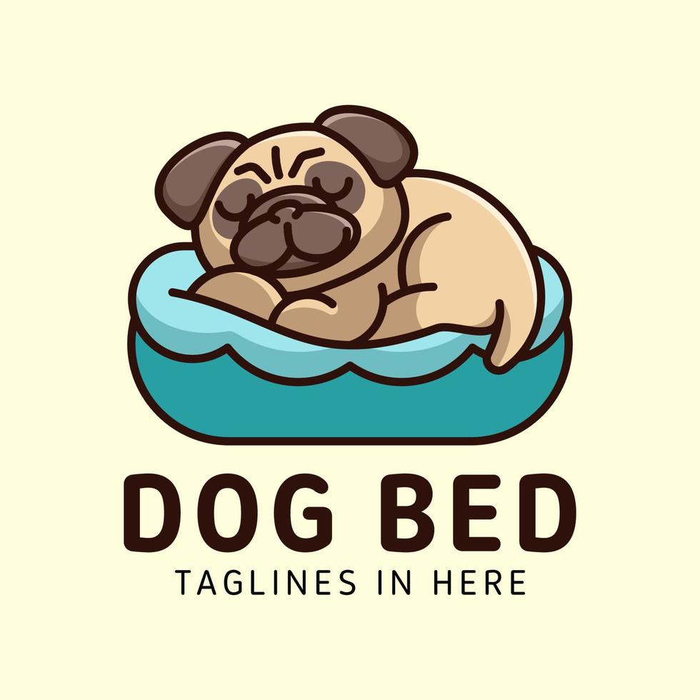 logotipo de mascote de cama de cachorro fofo vetor