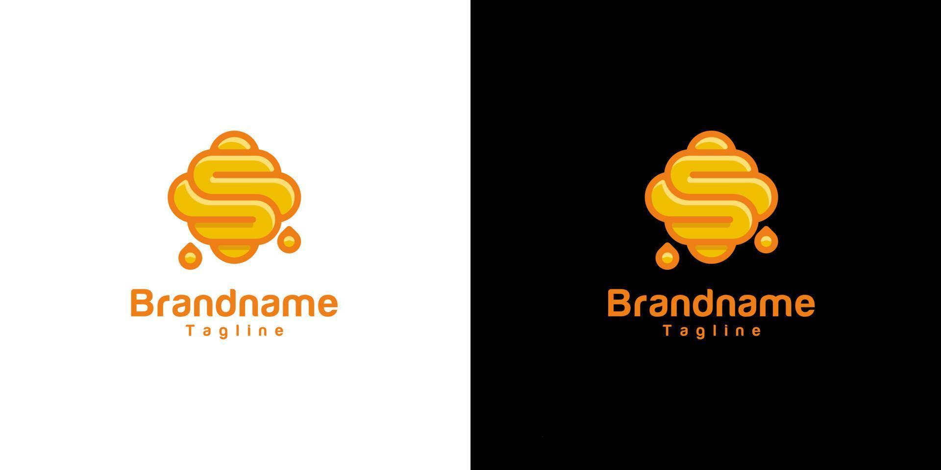 design de logotipo ee hive drop honey. uma combinação de iniciais s com favo de mel, design de logotipo plano doce mel vetor