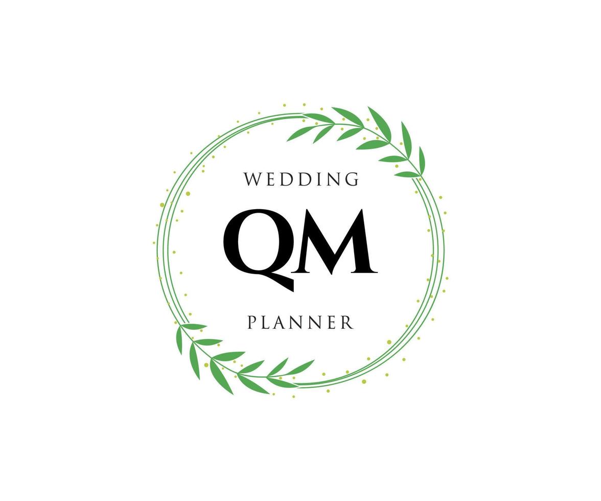 coleção de logotipos de monograma de casamento de carta inicial qm, modelos modernos minimalistas e florais desenhados à mão para cartões de convite, salve a data, identidade elegante para restaurante, boutique, café em vetor