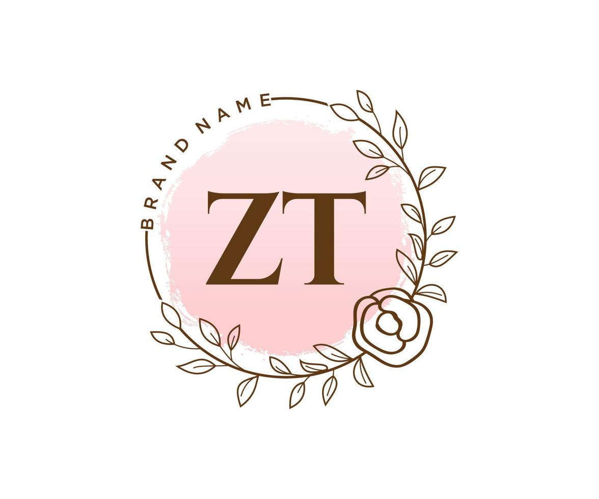 logo feminino inicial zt. utilizável para logotipos de natureza, salão, spa, cosméticos e beleza. elemento de modelo de design de logotipo de vetor plana.