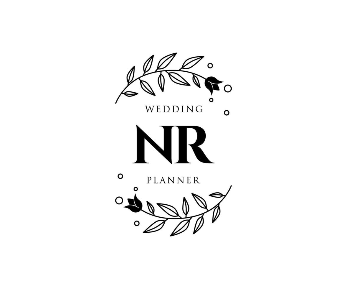 nr letras iniciais coleção de logotipos de monograma de casamento, modelos modernos minimalistas e florais desenhados à mão para cartões de convite, salve a data, identidade elegante para restaurante, boutique, café em vetor