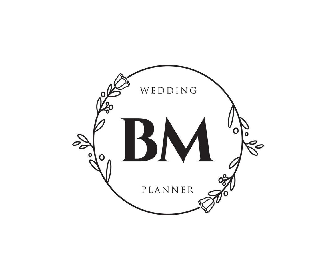 logotipo feminino bm inicial. utilizável para logotipos de natureza, salão, spa, cosméticos e beleza. elemento de modelo de design de logotipo de vetor plana.
