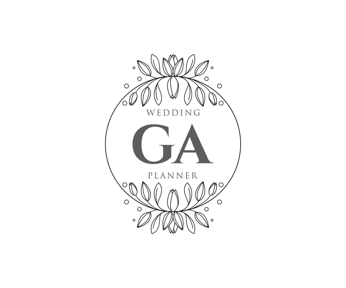 coleção de logotipos de monograma de casamento de carta inicial ga, modelos minimalistas e florais modernos desenhados à mão para cartões de convite, salve a data, identidade elegante para restaurante, boutique, café em vetor