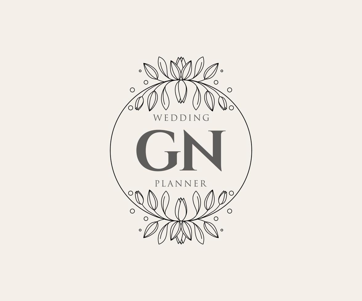 gn letras iniciais coleção de logotipos de monograma de casamento, modelos modernos minimalistas e florais desenhados à mão para cartões de convite, salve a data, identidade elegante para restaurante, boutique, café em vetor