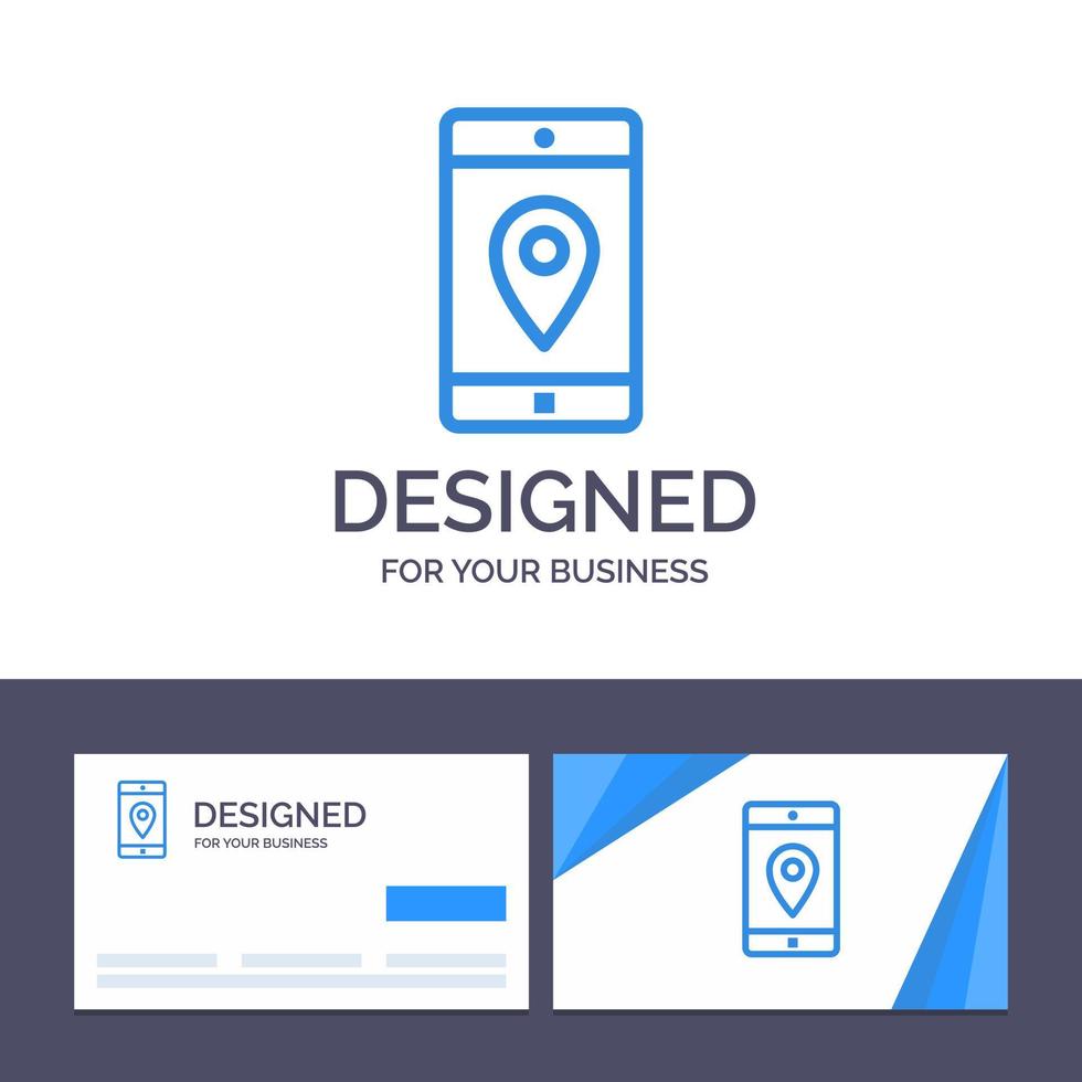 cartão de visita criativo e aplicativo de modelo de logotipo móvel mapa de localização de aplicativos móveis ilustração em vetor