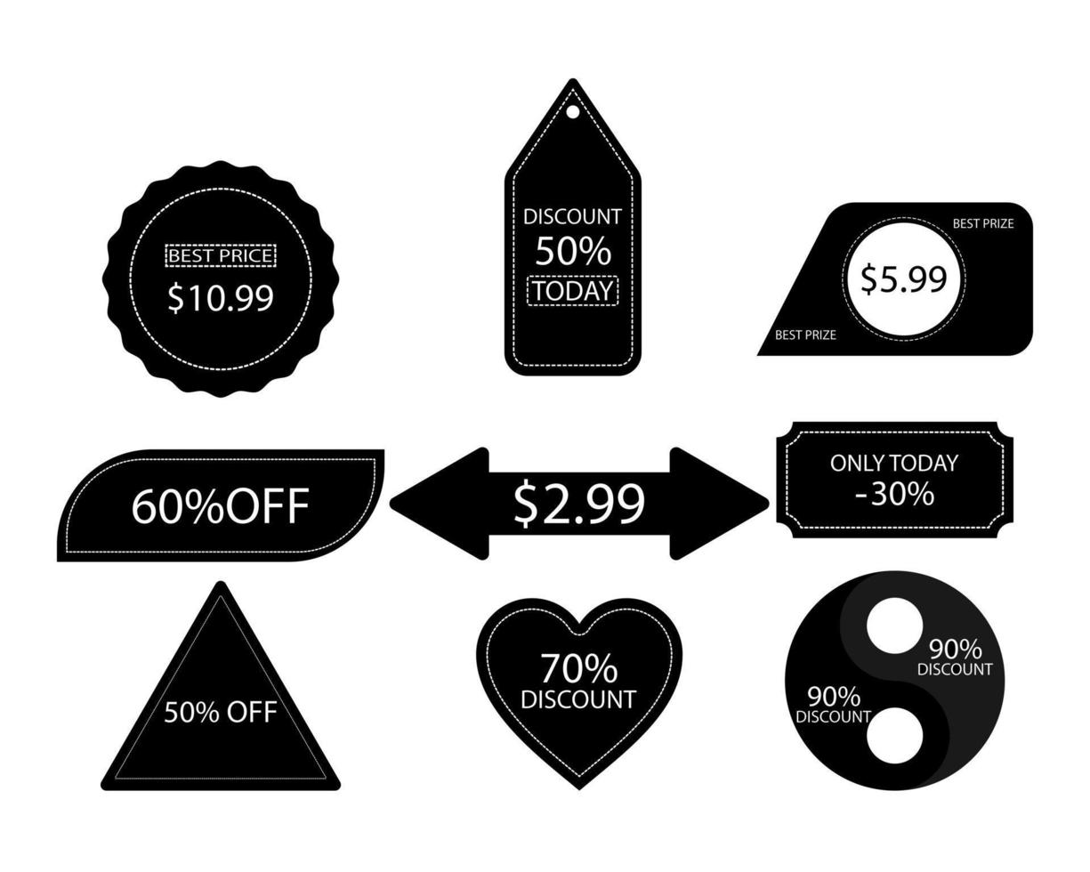 coleção de etiquetas de preços diferentes em preto vetor