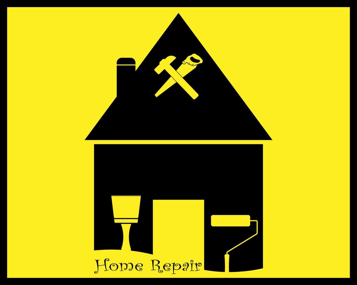 reparos de casas em tons de preto com uma ferramenta em um fundo amarelo vetor