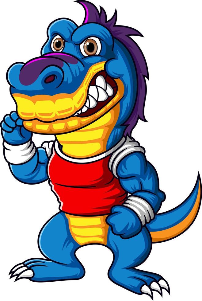 personagem de dinossauro forte usando camisa vermelha vetor