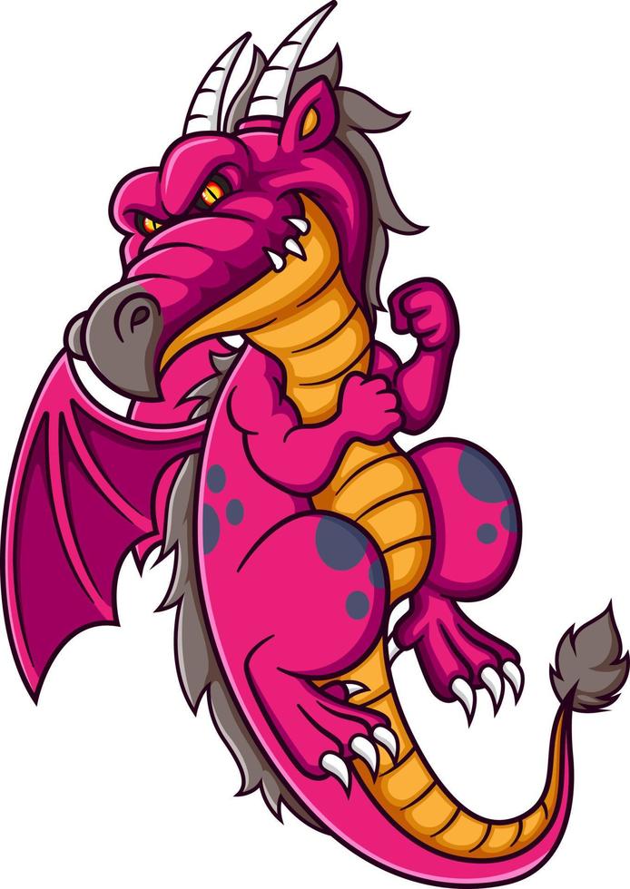 um forte personagem de desenho animado de dragão vermelho vetor