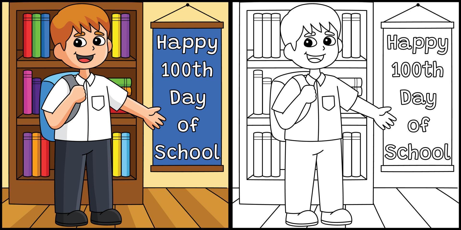 aluno do 100º dia de escola com ilustração de bolsa vetor
