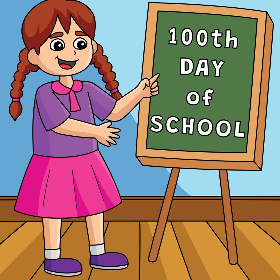 100º dia de desenho animado colorido de menina estudante vetor