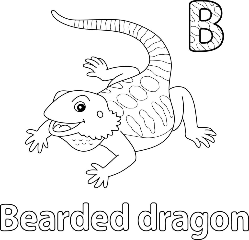 alfabeto de dragão barbudo abc coloração isolada b vetor
