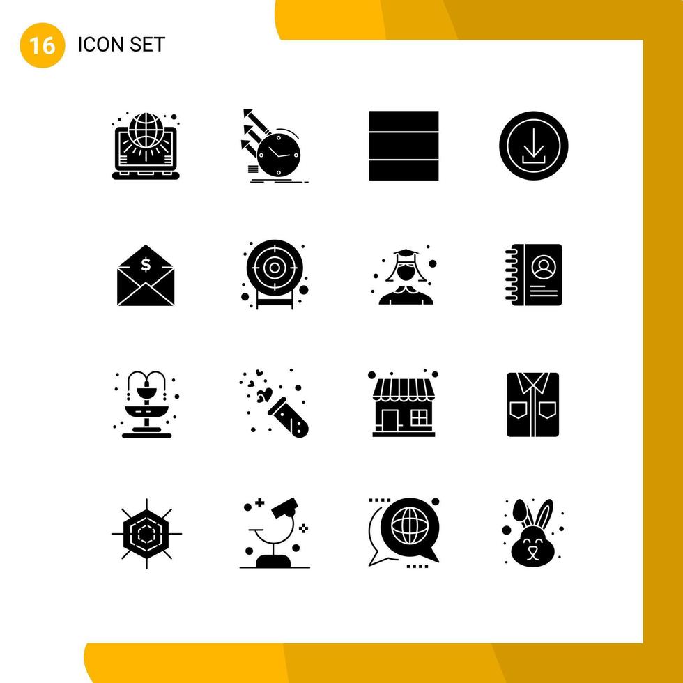 grupo de 16 sinais e símbolos de glifos sólidos para regularidades da loja do dólar download de aplicativos elementos de design de vetores editáveis