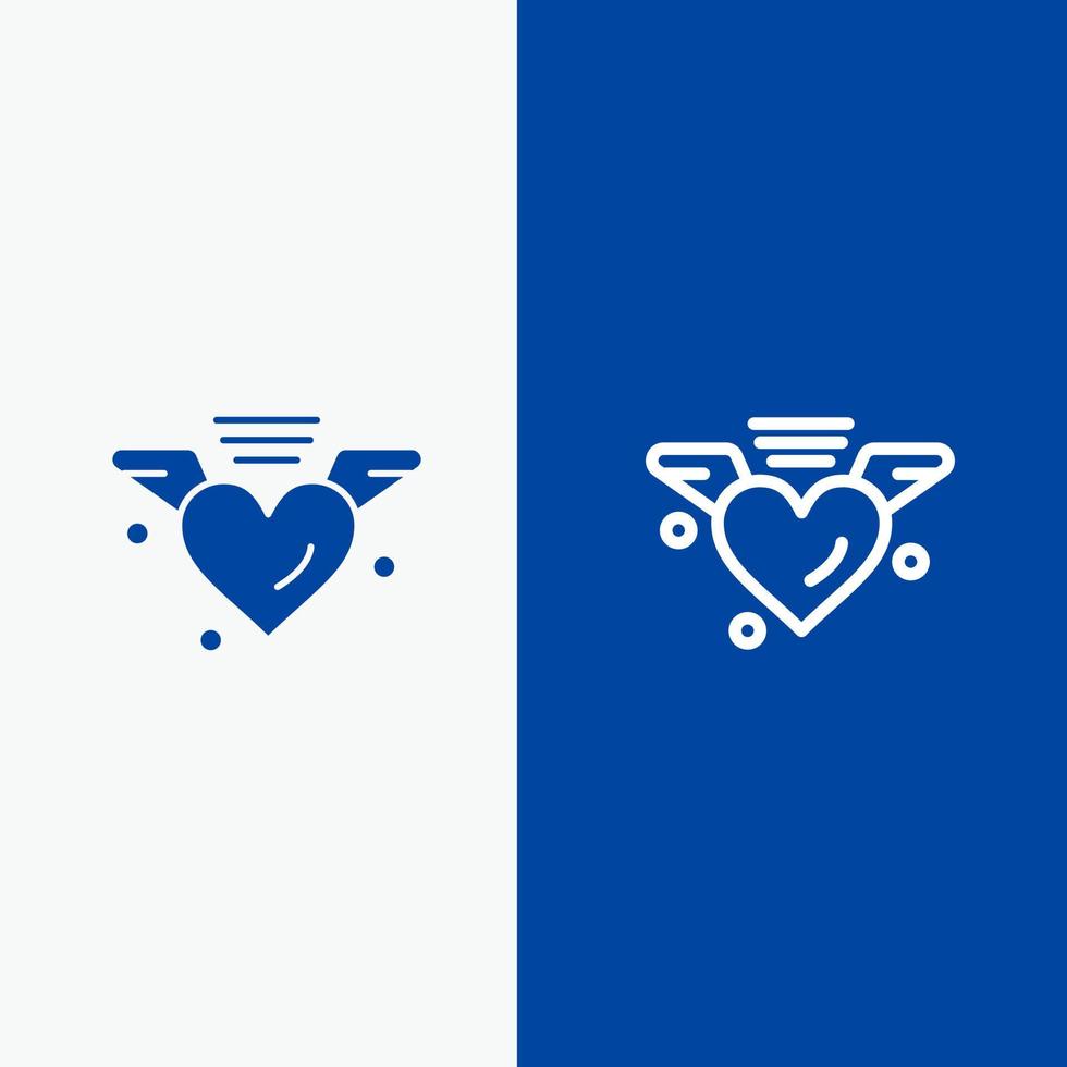 linha de casamento de coração de amor amoroso e ícone sólido de glifo banner azul linha e ícone sólido de glifo banner azul vetor