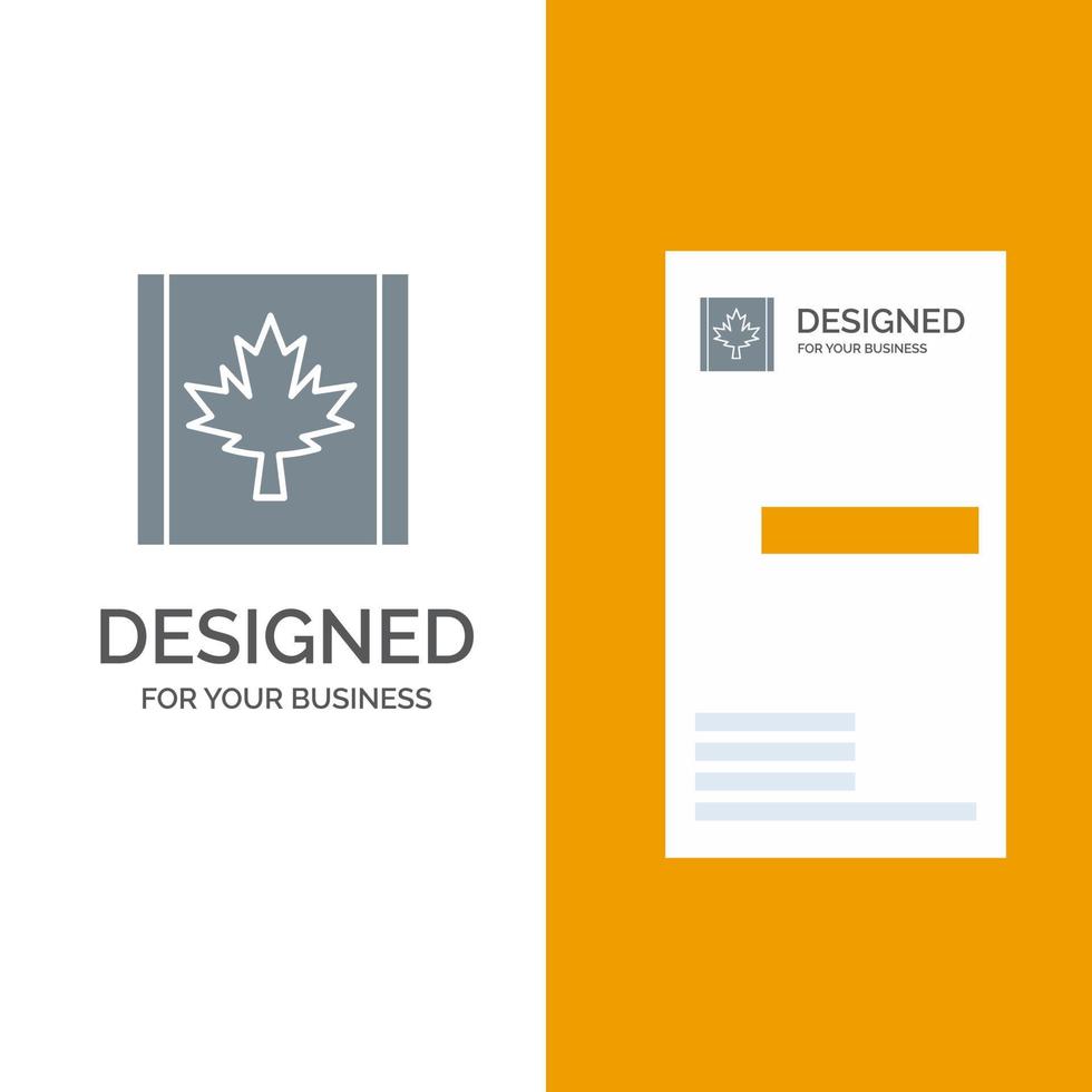 design de logotipo cinza de folha de bandeira do canadá e modelo de cartão de visita vetor