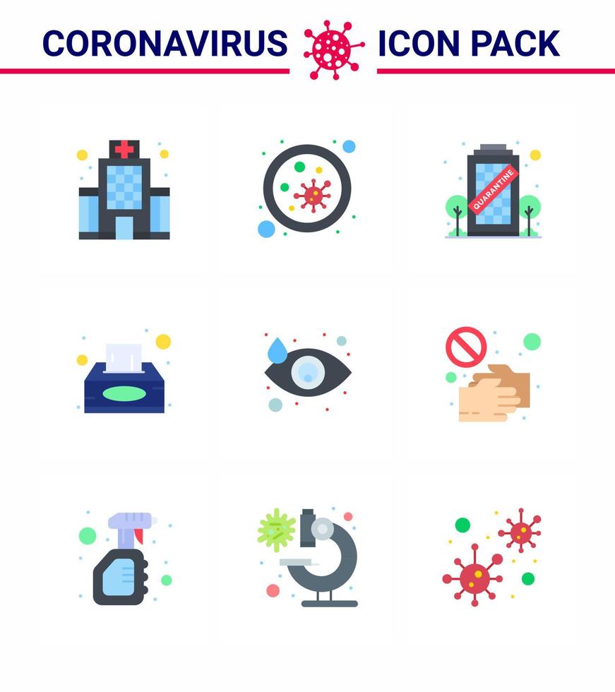 conjunto simples de ícone do pacote de ícones azul 25 de proteção covid19 incluído guardanapo de vírus de tecido chorando permanecendo elementos de design de vetor de doença de coronavírus viral 2019nov