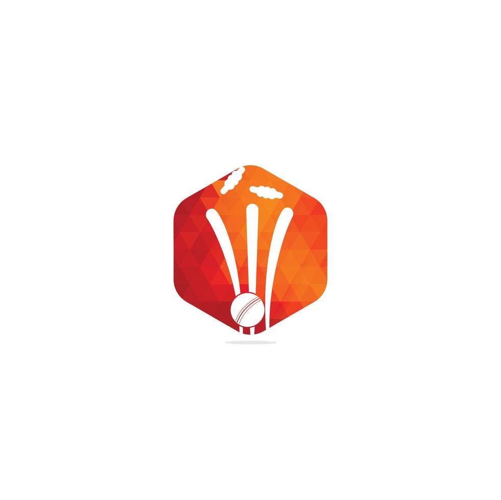 postigos de críquete e logotipo da bola. logotipo wicket e fianças, sinal de equipamento. logotipo do campeonato de críquete. ilustração em vetor emblema esporte moderno. logotipo de críquete
