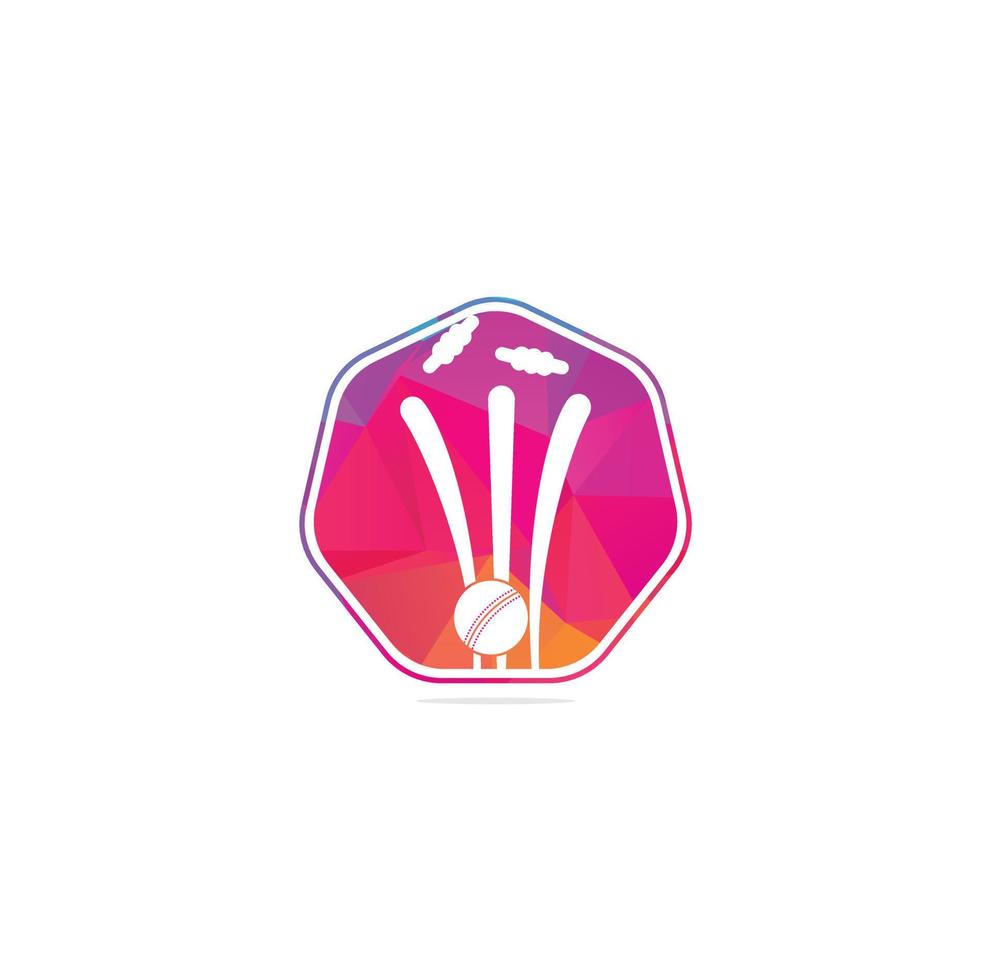 postigos de críquete e logotipo da bola. logotipo wicket e fianças, sinal de equipamento. logotipo do campeonato de críquete. ilustração em vetor emblema esporte moderno. logotipo de críquete