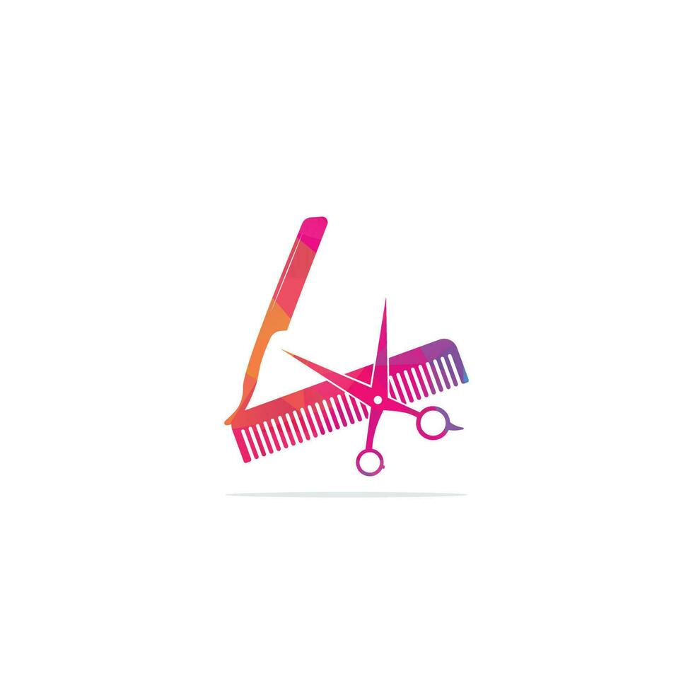 logotipo para barbearia, salão de cabeleireiro. sinal de logotipo de barbearia de ícone de tesoura. tesoura, pente e navalha, ícone do barbeiro e logotipo. vetor