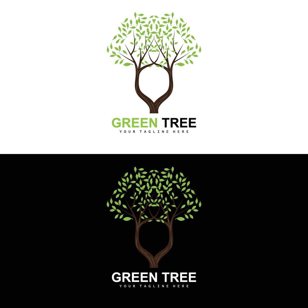 logotipo da árvore, árvores verdes e design de madeira, ilustração da floresta, jogos de árvores para crianças vetor