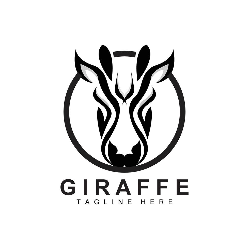 design de logotipo de girafa, silhueta de vetor de cabeça de girafa, animal de pescoço alto, zoológico, ilustração de tatuagem, marca de produto